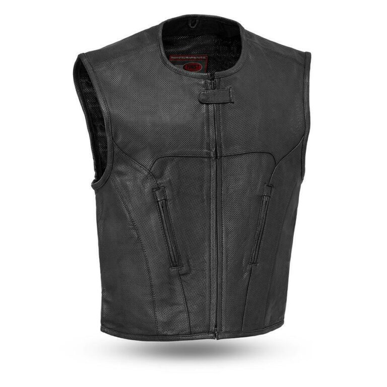 First MFG Raceway Perforated Diamond Cowhide Motorcycle Vest