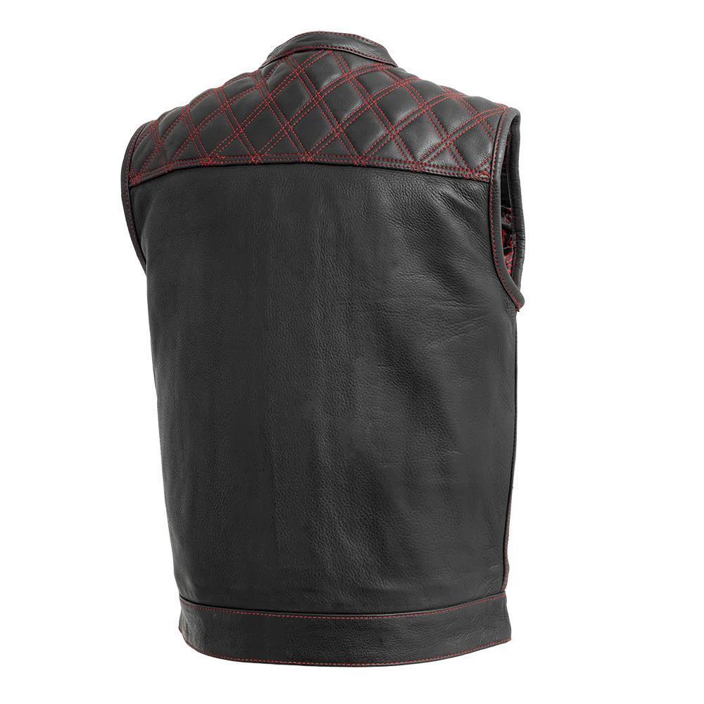 Men`s Motorcycle Biker Red Vest Genuine Cowhide Leather Black