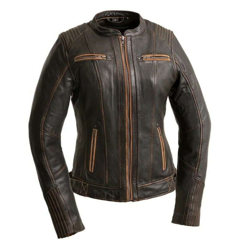 First MFG Electra Armor Pockets Leather Motorcycle Jacket