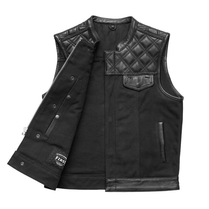 First MFG Hunt Club Style Leather/Canvas Motorcycle Vest