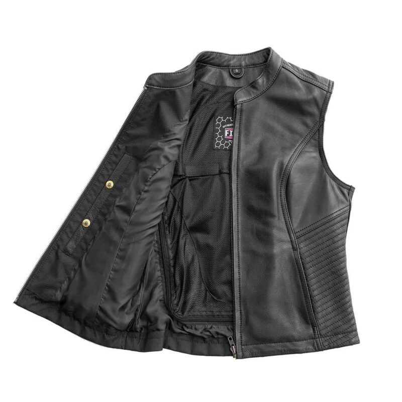 First Mfg Nina Cow Diamond Leather Motorcycle Vest