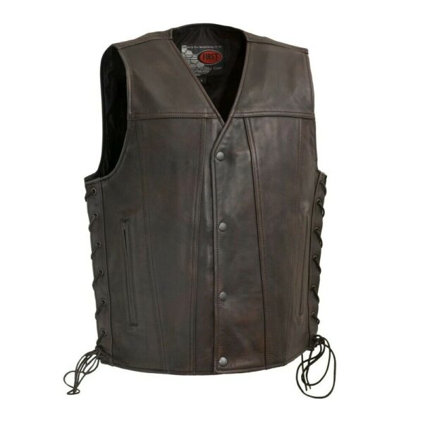 First MFG High Roller V-neck Leather Motorcycle Vest